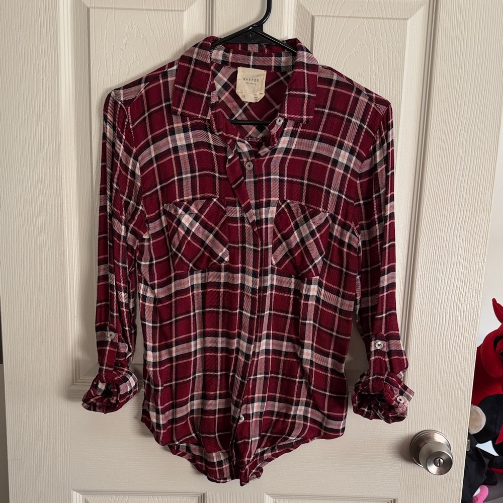 Red Plaid Button-Up Shirt